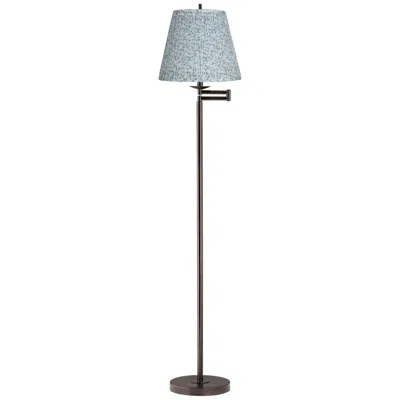 Regency Hill Gabrielle Bronze Swing Arm Floor Lamp With Blue And White Shade In Black