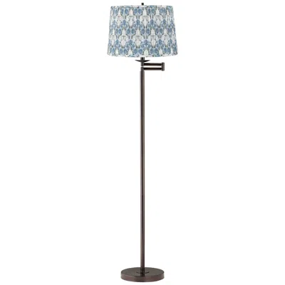 Regency Hill Gabrielle Bronze Swing Arm Floor Lamp With Cobalt And Green Shade In Blue