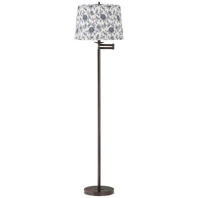 Regency Hill Gabrielle Bronze Swing Arm Floor Lamp With Cobalt Blue And White Shade