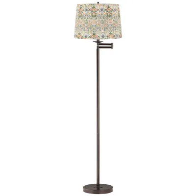 Regency Hill Gabrielle Bronze Swing Arm Floor Lamp With Multi-color Shade