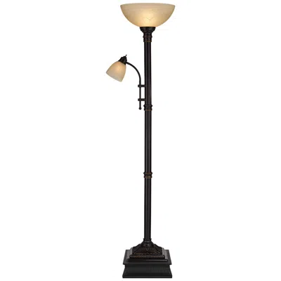 Regency Hill Garver Bronze Torchiere Floor Lamp With Reader Arm With Black Riser In Multi