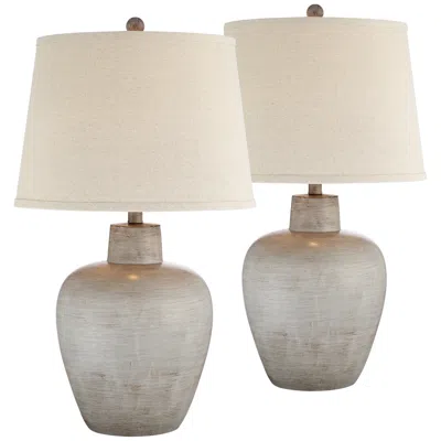 Regency Hill Glenn 27"h Gray Terra Cotta Lamps Set With Smart Sockets