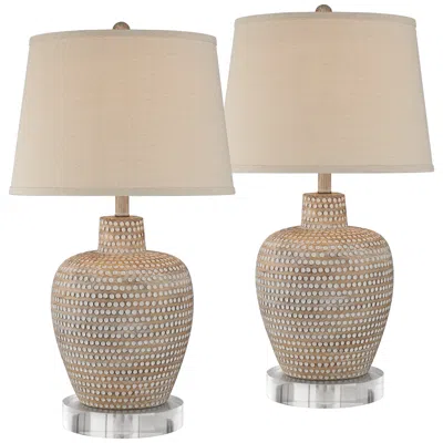 Regency Hill Glenn Dapp Beige Pot Table Lamps With 8" Round Risers
