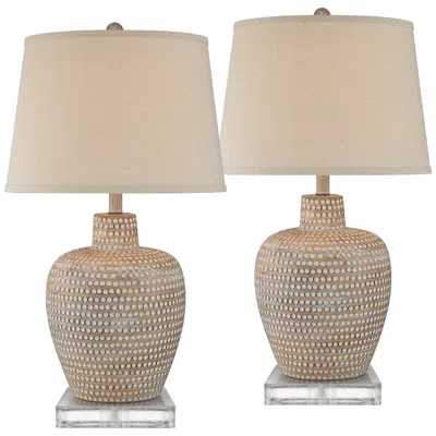 Regency Hill Glenn Dapp Beige Pot Table Lamps With 8" Square Risers
