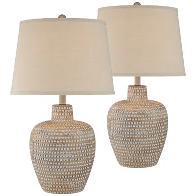 Regency Hill Glenn Dappled Beige Table Lamps Set Of 2 With Smart Sockets