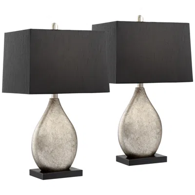 Regency Hill Hurst 25" Black Shade Silver Droplet Table Lamps Set Of 2