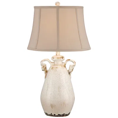 Regency Hill Isabella 28" Ivory Rustic Jar Handle Ceramic Table Lamp