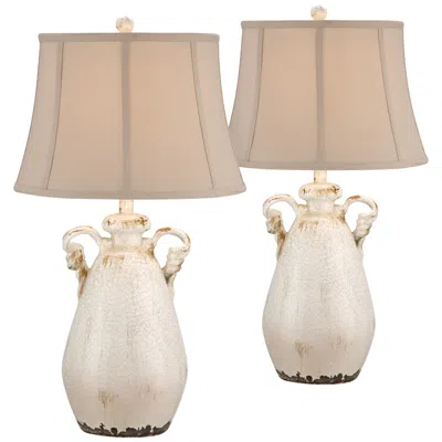 Regency Hill Isabella 28" Rustic Ivory Ceramic Table Lamps Set Of 2