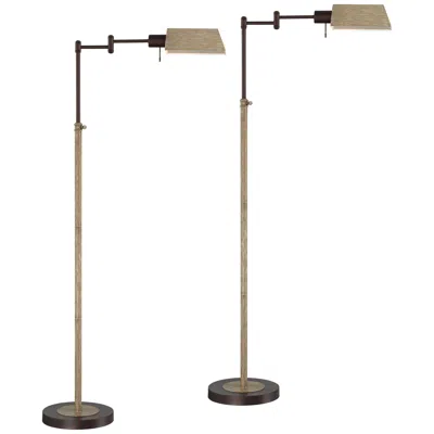 Regency Hill Jenson Bronze Faux Wood Pharmacy Floor Lamps Set Of 2
