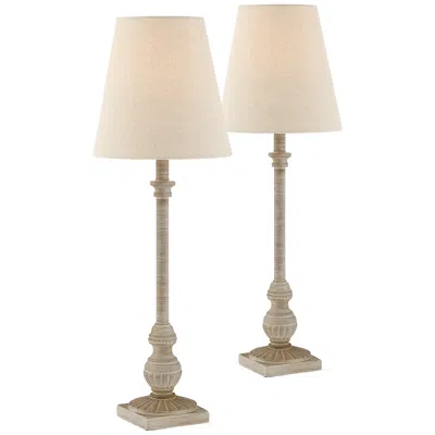Regency Hill Loreno 24" High Faux Wood Whitewash Buffet Lamps Set Of 2