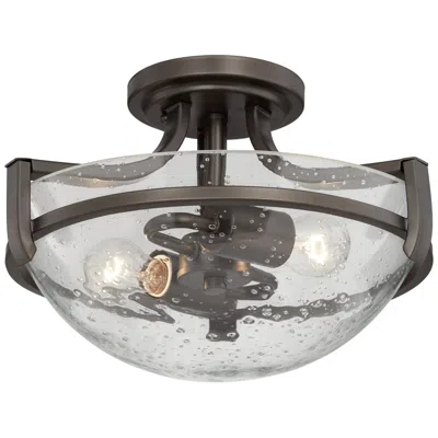 Regency Hill Mallot 13" Wide Bronze Clear Seeded Glass Ceiling Light