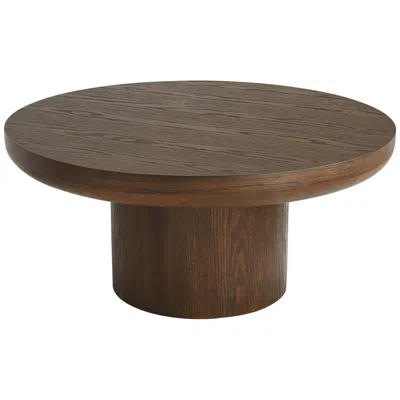 Regency Hill Owen 36" Wide Rustic Modern Walnut Finish Wood Pedestal Coffee Table