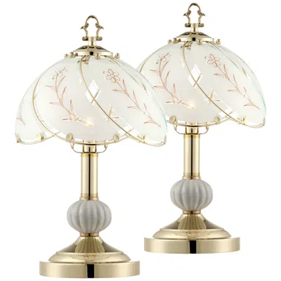 Regency Hill Polished Brass 15" Flower Petal Touch Lamps Set Of 2