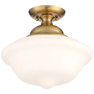 Regency Hill Quinn 12 3/4" Gold And Glass Schoolhouse Ceiling Light