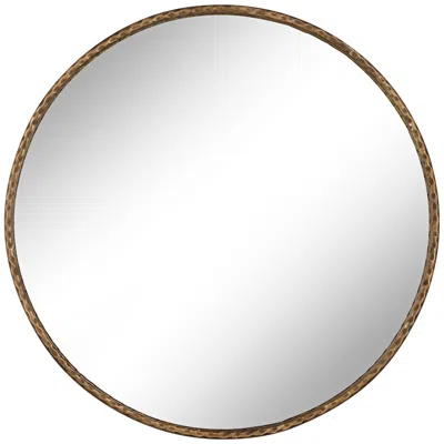 Regency Hill Reno 34" X 34" Bronzed Gold Iron Rustic Modern Round Wall Mirror In Brown
