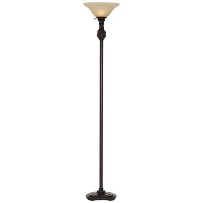 Regency Hill Restoration Bronze 70" Amber Glass Torchiere Floor Lamp
