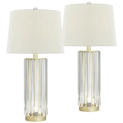 Regency Hill Rivera 27 3/4" Glass Rod Led Night Light Lamps Set Of 2 In Neutral
