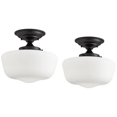Regency Hill Schoolhouse 12 1/4" White Glass Ceiling Lights Set Of 2