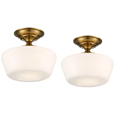 Regency Hill Schoolhouse 12" Gold And White Ceiling Lights Set Of 2