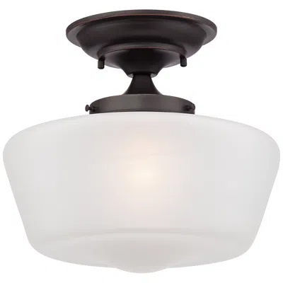 Regency Hill Schoolhouse 12" Wide Bronze White Glass Ceiling Light