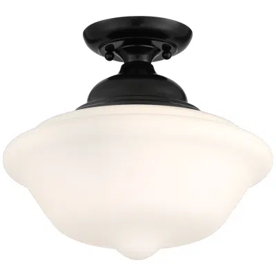 Regency Hill Schoolhouse 13" Gloss Black White Glass Ceiling Light