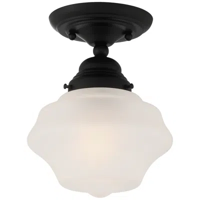 Regency Hill Schoolhouse 7" Wide Black And Frosted Glass Ceiling Light