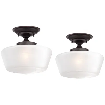 Regency Hill Schoolhouse Floating 12" Wide Bronze And White Ceiling Lights Set Of 2