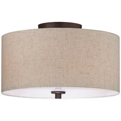 Regency Hill Sylvan 14" Wide Modern Oatmeal Fabric Drum Ceiling Light