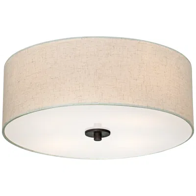 Regency Hill Sylvan 18" Wide Oatmeal Drum Ceiling Light
