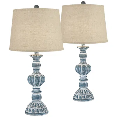 Regency Hill Tanya 26 1/2" Blue Wash Burlap Linen Table Lamps Set Of 2