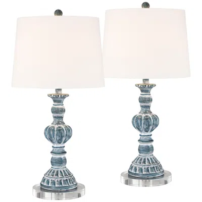 Regency Hill Tanya 27 1/2" Blue Wash Table Lamps With Risers