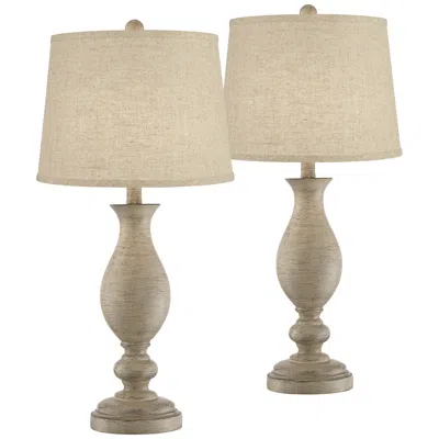 Regency Hill Teagan 27 1/2" Burlap Linen Faux Wood Lamps Set Of 2 In Neutral