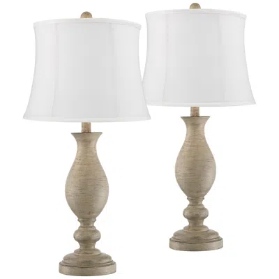 Regency Hill Teagan 27 1/2" White Shade Faux Wood Lamps Set Of 2 In Brown
