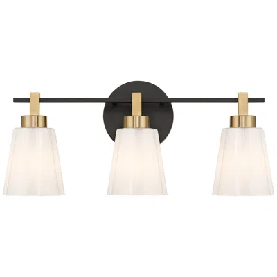 Regency Hill Vincenzo 22" Wide Matte Black And Soft Gold 3-light Bath Light