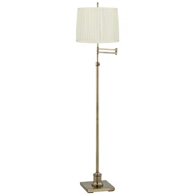 Regency Hill Westbury Antique Brass Swing Arm Floor Lamp With White Pleated Shade In Gold
