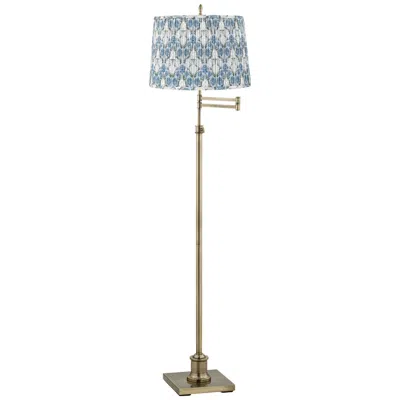 Regency Hill Westbury Brass Swing Arm Floor Lamp With Cobalt And White Shade
