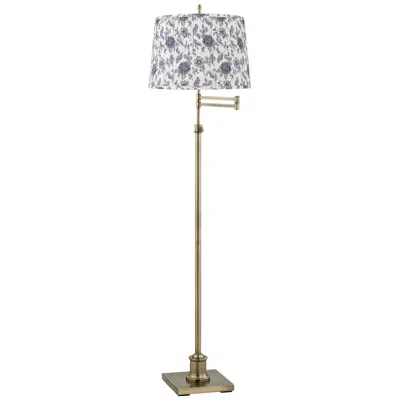 Regency Hill Westbury Brass Swing Arm Floor Lamp With Cobalt Blue And White Shade