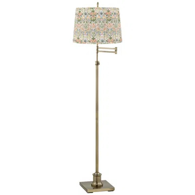 Regency Hill Westbury Brass Swing Arm Floor Lamp With Multi-color Shade In Gold