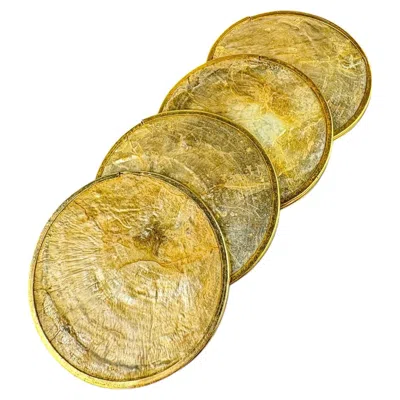 Pre-owned Regency Hollywood  Mother-of-pearl & Brass Coasters, Set Of 4, Italy, 1970 In Brown