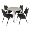 Regency Kahlo Round Breakroom Table Top, Base & 4 Restaurant Stack Chairs In Maple,chrome,black