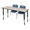Regency Kee Adjustable Classroom Table & 2 Andy 18 In. Stack Chairs In Maple,chrome,navy Blue