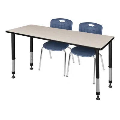 Regency Kee Adjustable Classroom Table & 2 Andy 18 In. Stack Chairs In Maple,chrome,navy Blue