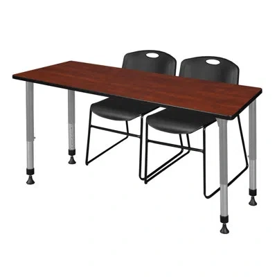 Regency Kee Adjustable Classroom Table & 2 Zeng Stack Chairs & Base In Cherry