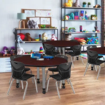 Regency Kee Mobile 36" L Round Education Activity Table And Chair Set In Black,mahogany