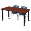 Regency Kee Mobile Adjustable Classroom Table & 2 Andy 12 In. Stack Chairs In Cherry,chrome,navy Blue