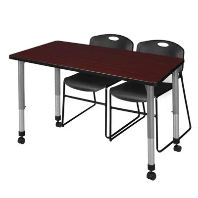 Regency Kee Mobile Adjustable Classroom Table & 2 Zeng Stack Chairs & Base In Mahogany