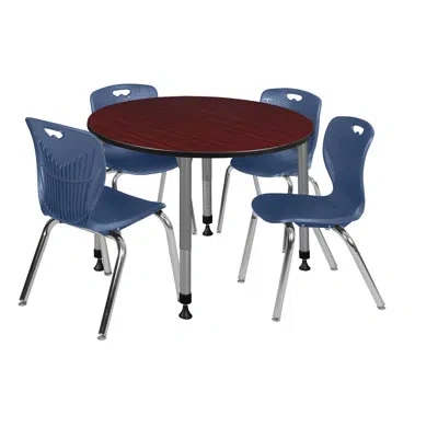 Regency Kee Mobile Round Breakroom Table And Chair Set In Blue,mahogany
