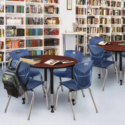 Regency Kee Round Breakroom Table In Cherry,chrome,blue
