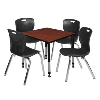Regency Kee Square Breakroom Table And Chair Set In Cherry,chrome,navy Blue
