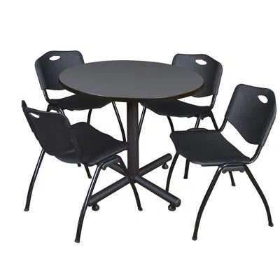 Regency Kobe Round X-base Breakroom Table, 4 M Stack Chairs In Gray,black